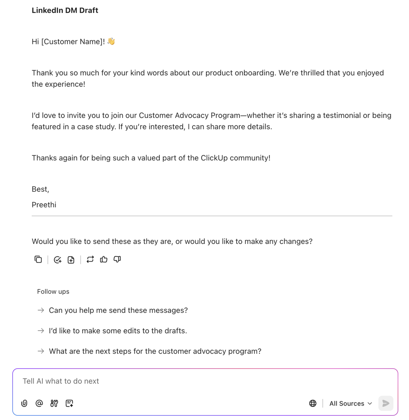 ClickUp Brain özel istem